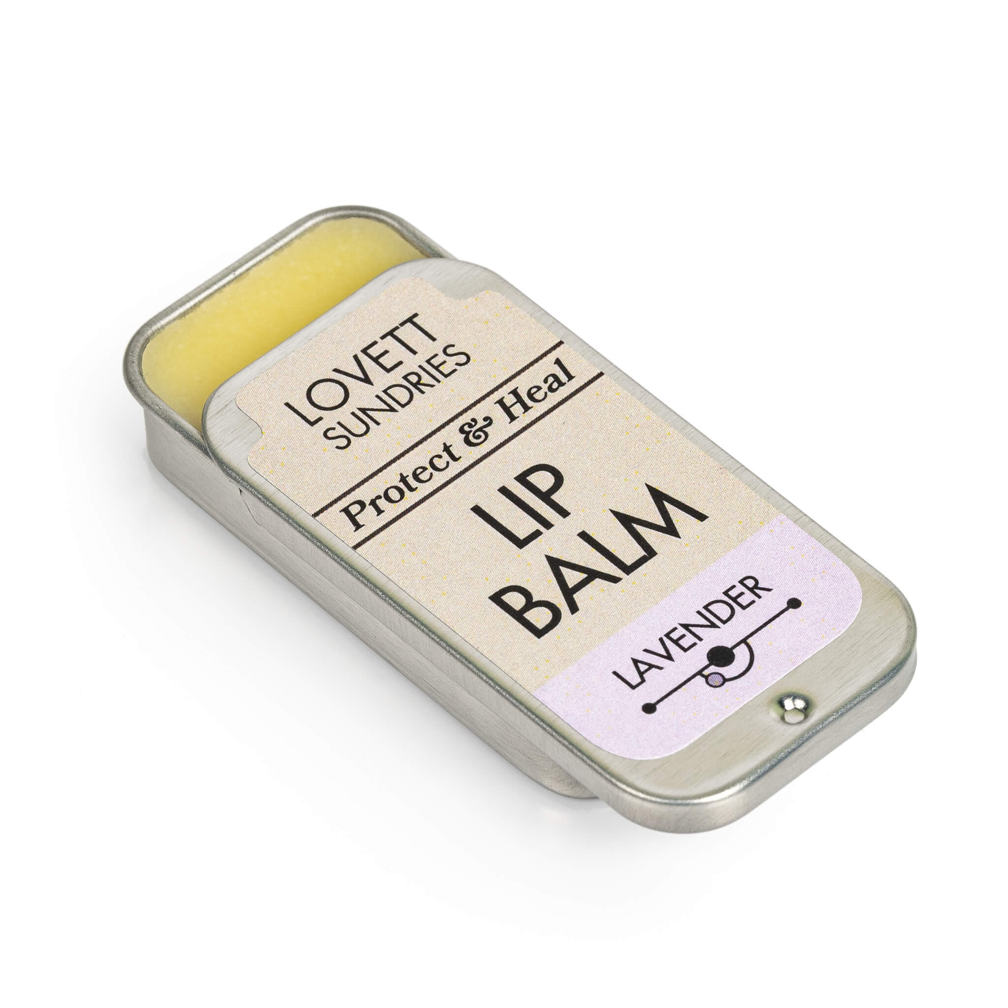 All natural lavender scented lip balm in a recyclable tin.