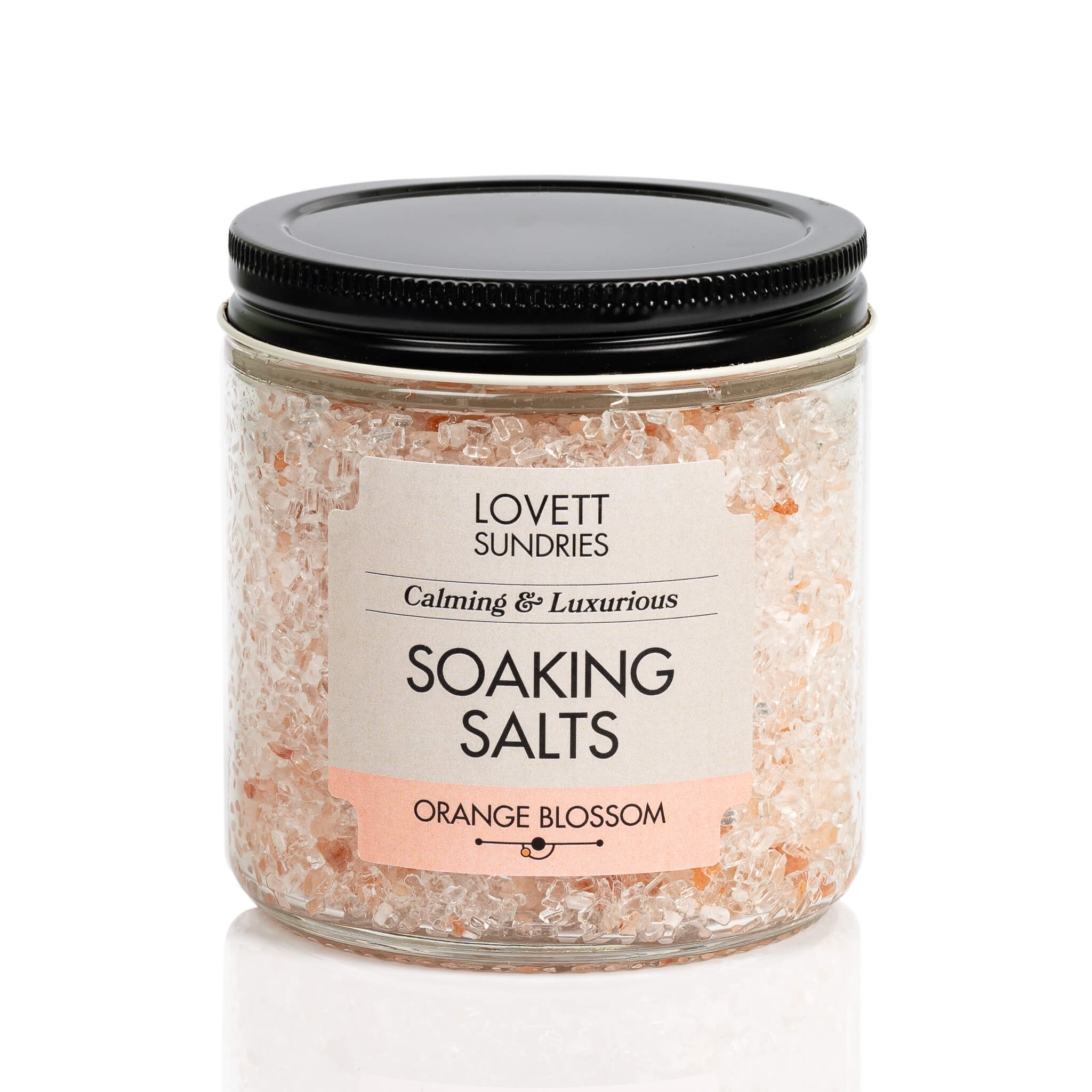 Orange blossom scented all natural calming and luxurious bath soaking salts in a recyclable glass jar.