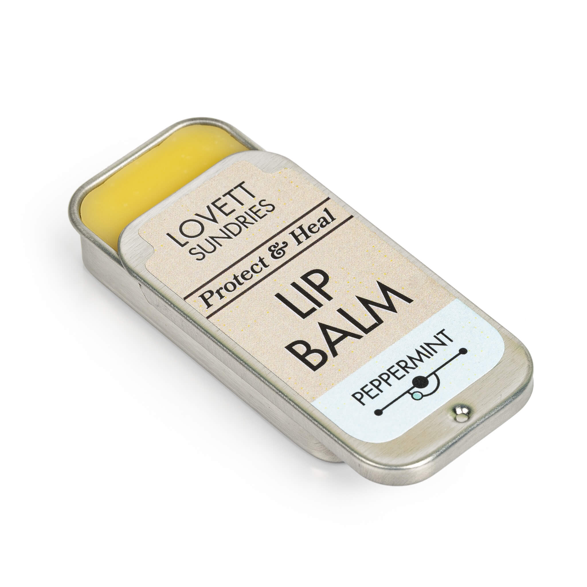 All natural peppermint scented lip balm in a recyclable tin.