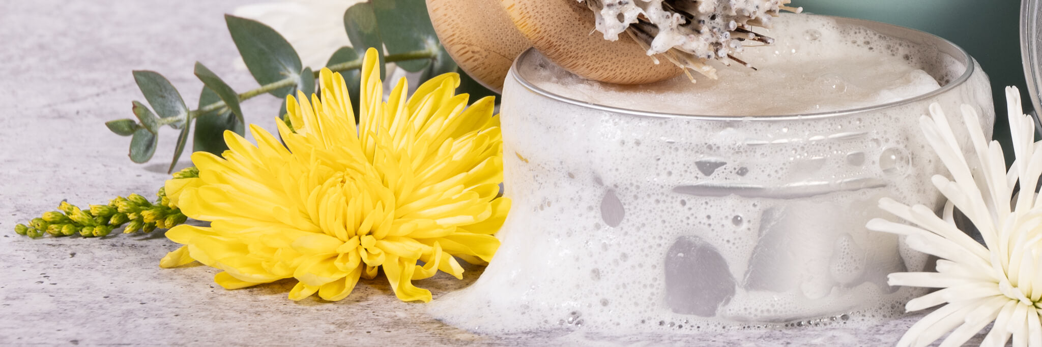 A sudsy dish brush with a bar of all natural vegan dish soap. 