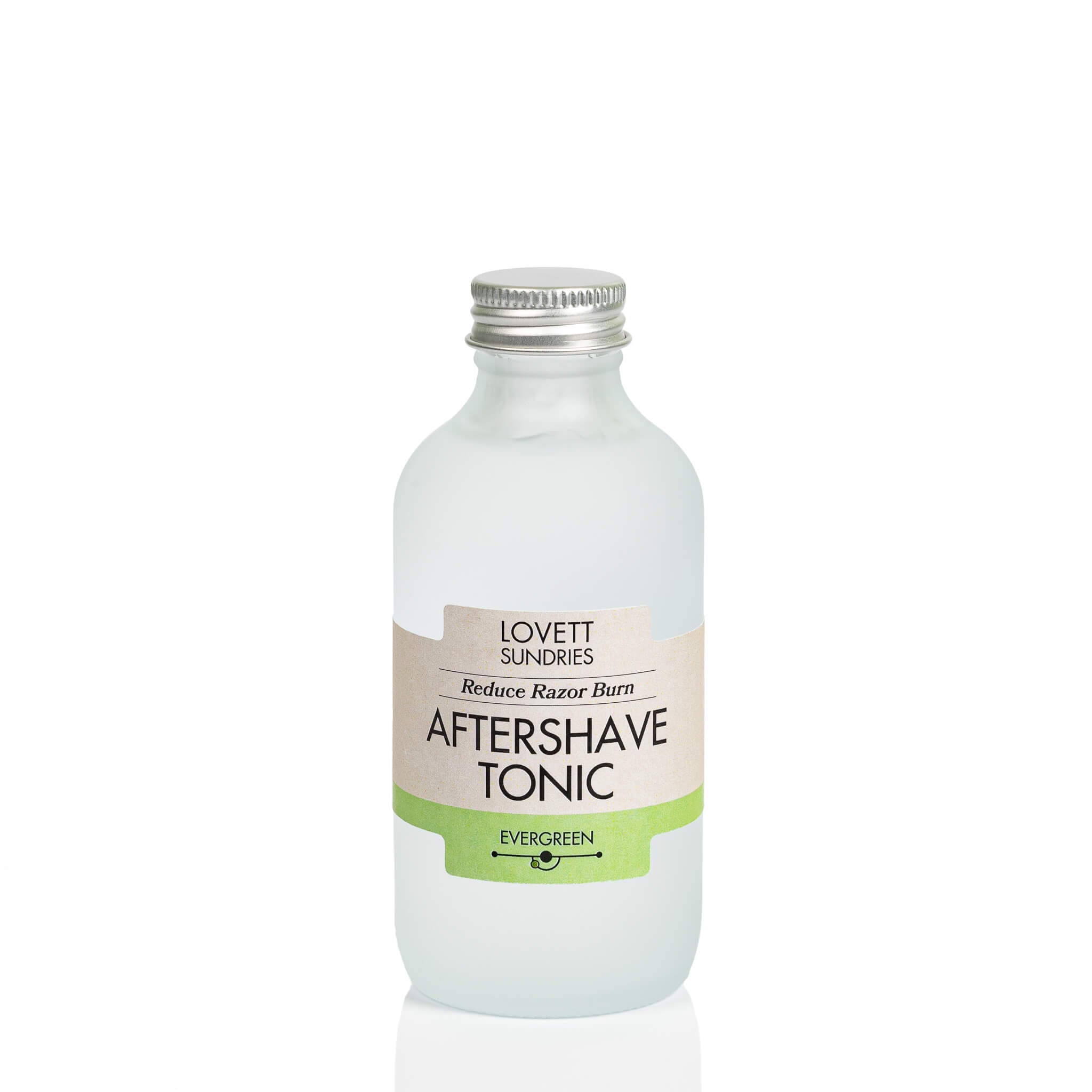 All natural evergreen scented aftershave tonic in a frosted glass bottle.