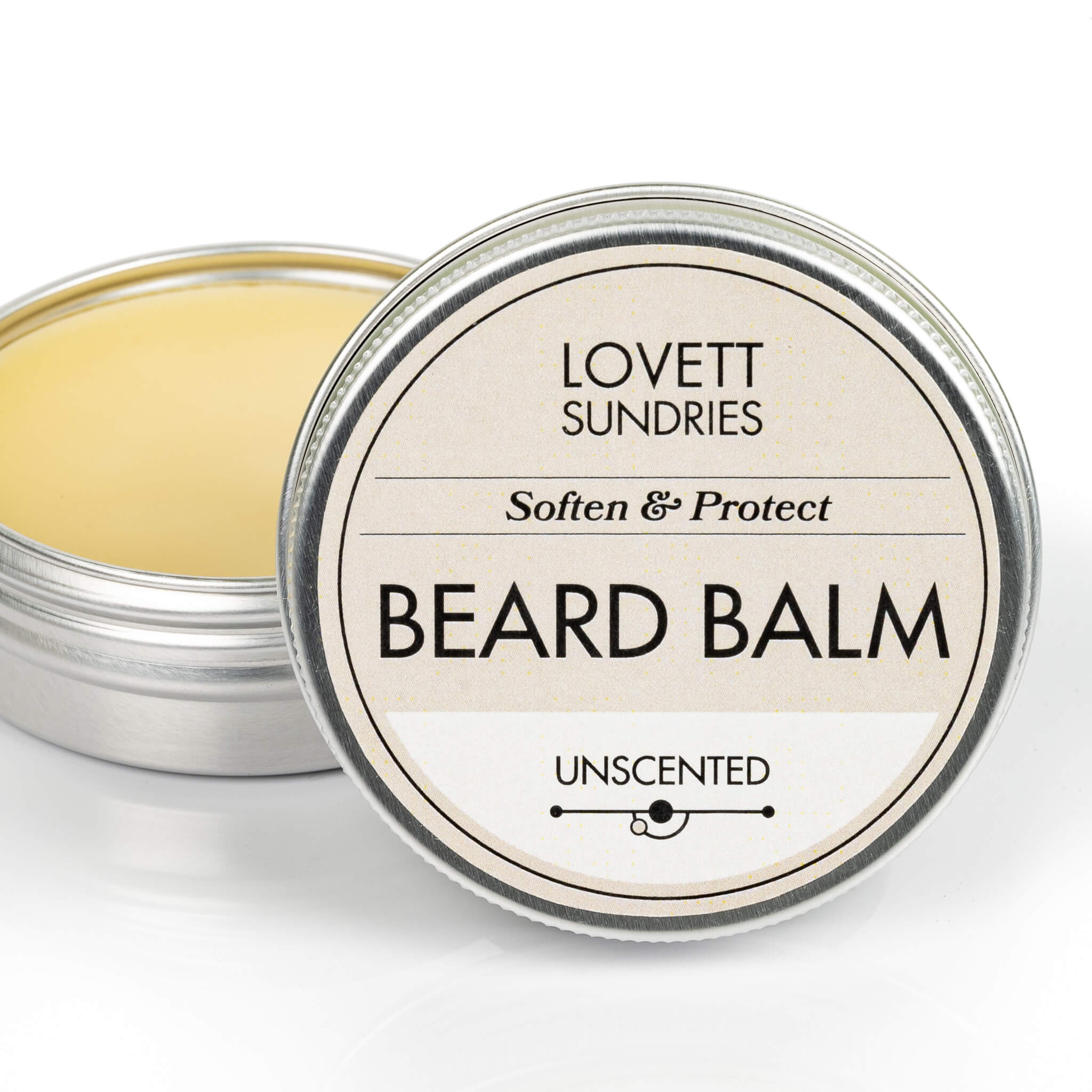 Tin of all natural conditioning and styling unscented beard balm.