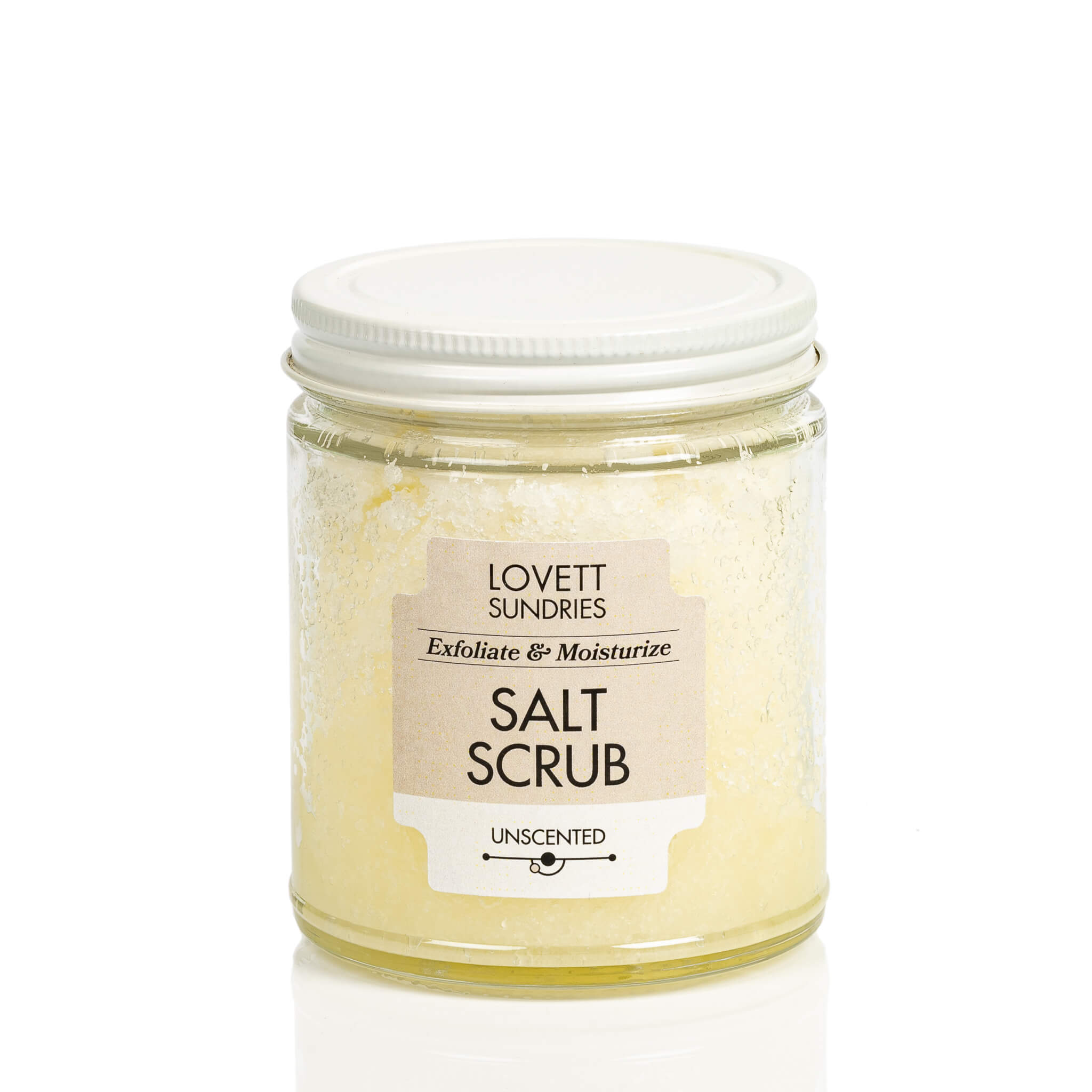 Exfoliating and moisturizing unscented all natural salt scrub. 