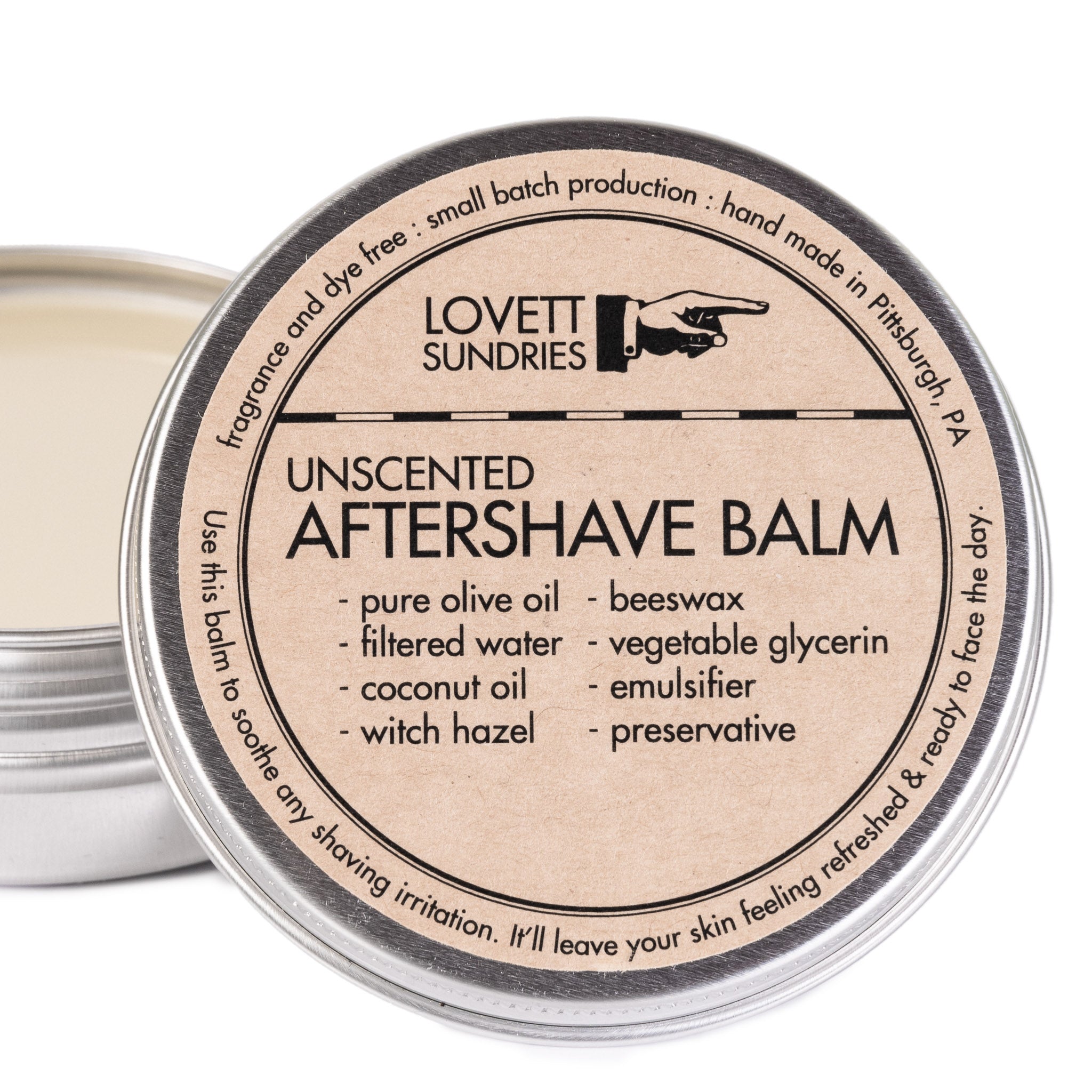 A tin of unscented natural aftershave balm