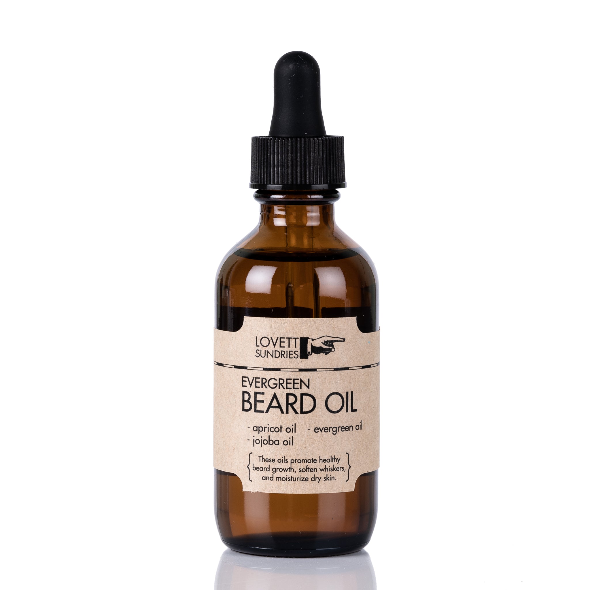 A bottle of evergreen-scented all-natural beard oil.