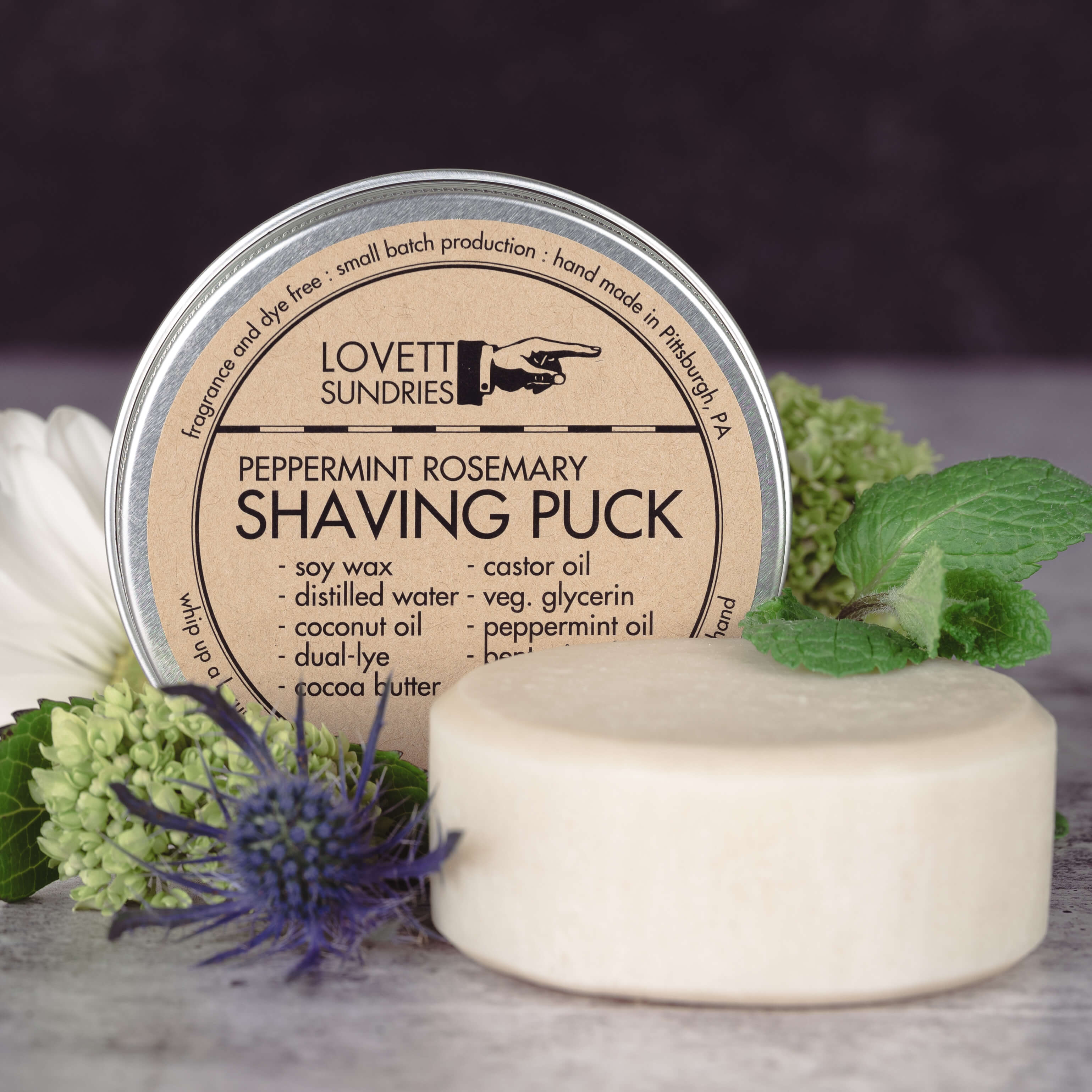 All natural good lathering peppermint rosemary shaving soap.